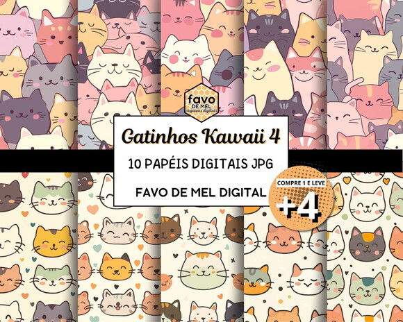 Papel Digital Jpg Gatinhos Kawaii 4 Fundo Estampa