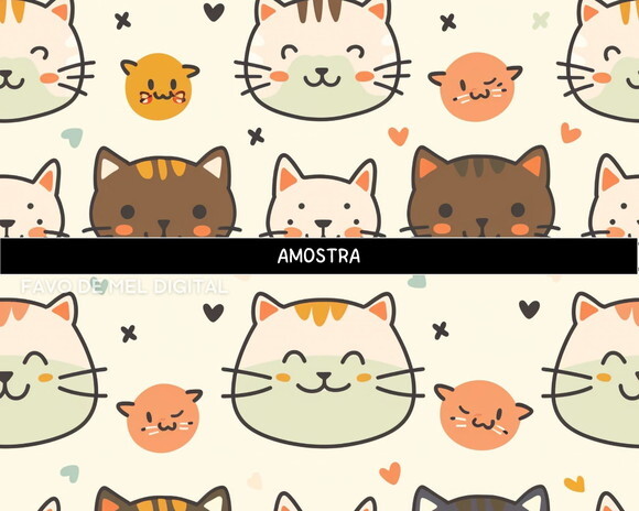Papel Digital Jpg Gatinhos Kawaii 4 Fundo Estampa