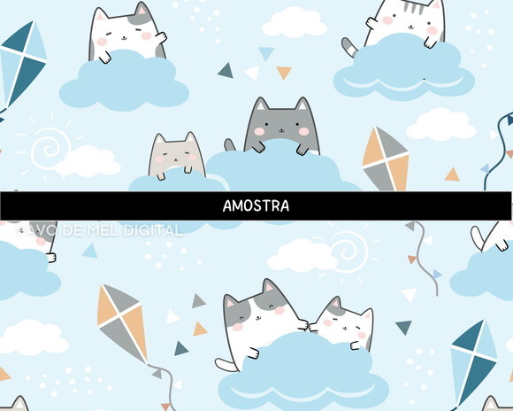 Papel Digital Jpg Gatinhos Kawaii Azul (pague 1 Leve 5)