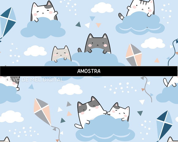 Papel Digital Jpg Gatinhos Kawaii Azul (pague 1 Leve 5)