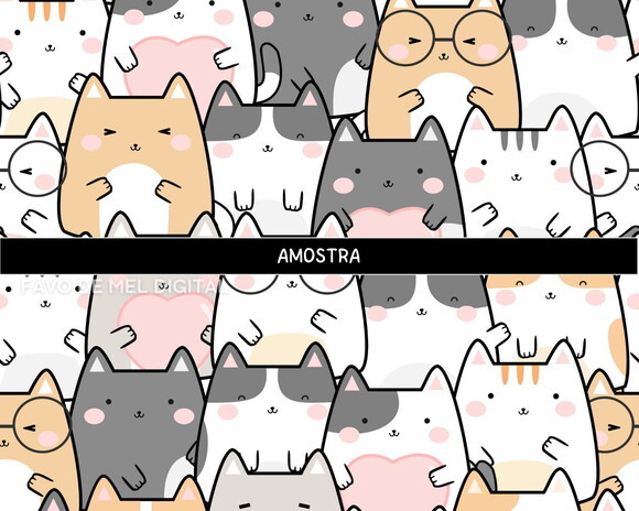 Papel Digital Jpg Gatinhos Kawaii Fundo Estampa