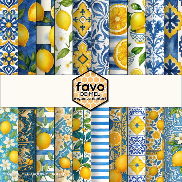 Papel Digital Limão e Azulejos Png (pague 1 Leve +4)