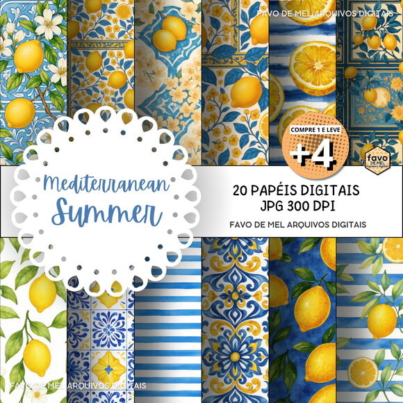 Papel Digital Limão e Azulejos Png (pague 1 Leve +4)