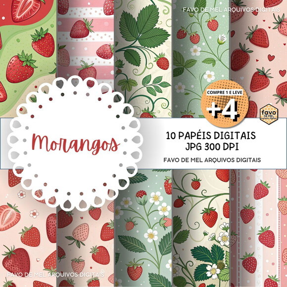 Papel Digital Morangos #2 Jpg (pague 1 Leve +4)