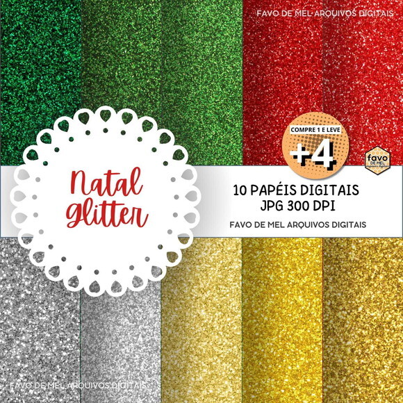 Papel Digital Natal Glitter Jpg (pague 1 Leve 5)