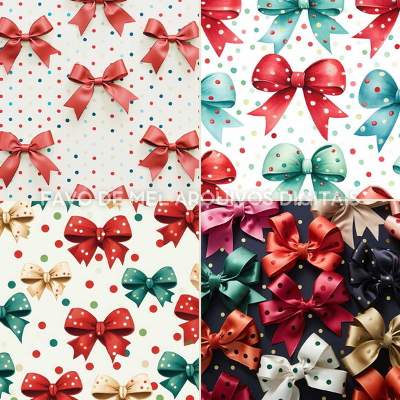 Papel Digital Natal Laços Poá Jpg (pague 1 Leve 5)
