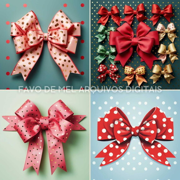 Papel Digital Natal Laços Poá Jpg (pague 1 Leve 5)