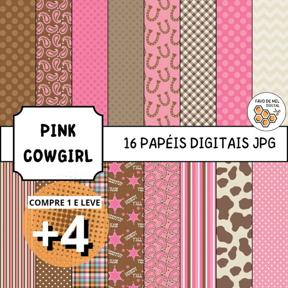Papel Digital Pink Cowgirl - Boiadeira Vaqueira Rosa