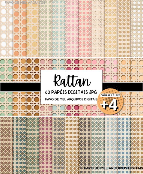 Papel Digital Rattan - Combo 60 Papéis Jpg (pague 1 Leve +4)