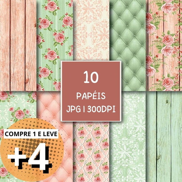 Papel Digital Shabby Chic 01 - Peach Green