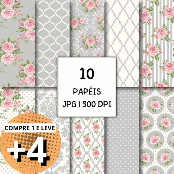 Papel Digital Shabby Chic 10 - Cinza - Light Gray
