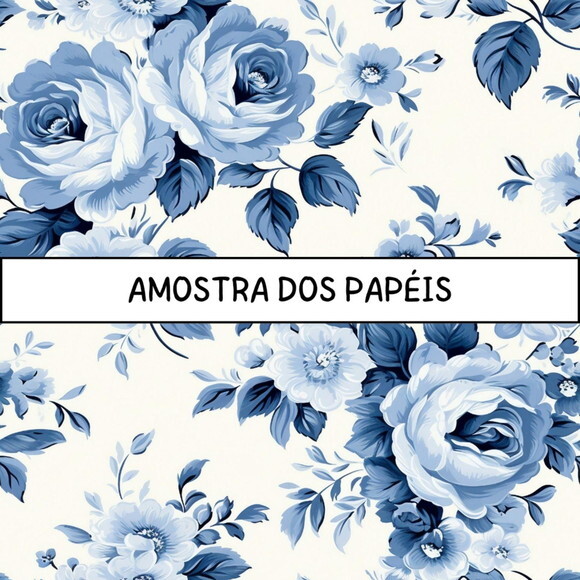 Papel Digital Shabby Chic Azul Floral - Blue