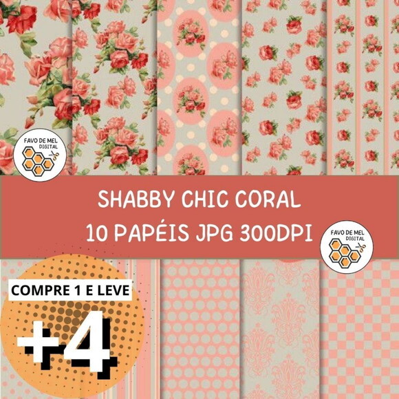 Papel Digital Shabby Chic Coral