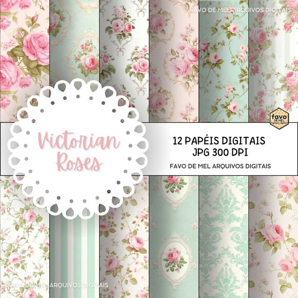 Papel Digital Shabby Chic Floral Rosas Jpg
