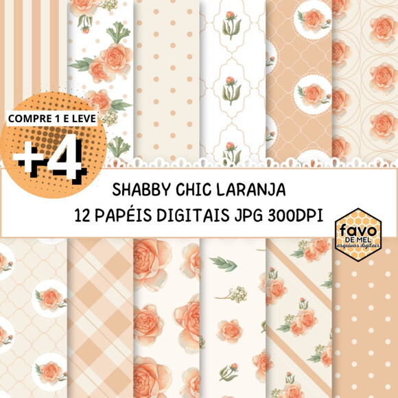 Papel Digital Shabby Chic Laranja Floral (qd)