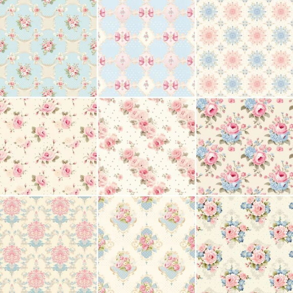 Papel Digital Shabby Chic Rosa e Azul Floral - Rococo