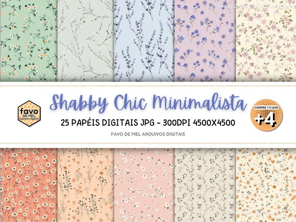 Papel Digital Shabby Chic Minimalista (pague 1 Leve 5)