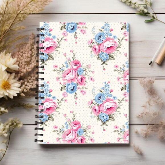 Papel Digital Shabby Chic Rosa e Azul Floral - Rococo