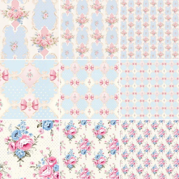 Papel Digital Shabby Chic Rosa e Azul Floral - Rococo