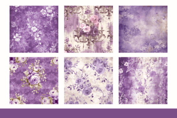Papel Digital Shabby Chic Roxo Floral - Vintage Purple