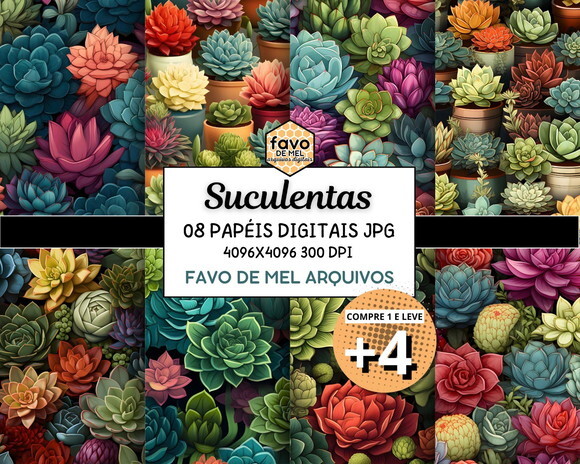 Papel Digital Suculentas Coloridas Jpg (pague 1 Leve +4)