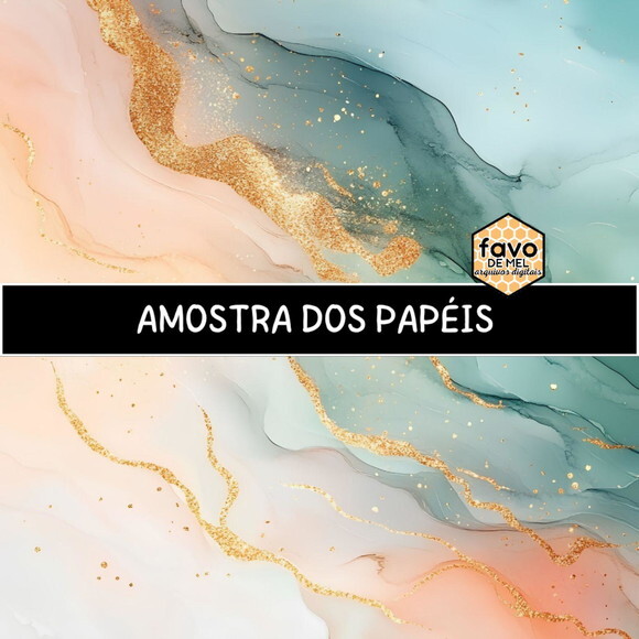 Papel Digital Textura Mármore Dourado Pastel | Marble Gold
