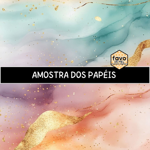 Papel Digital Textura Mármore Dourado Pastel | Marble Gold