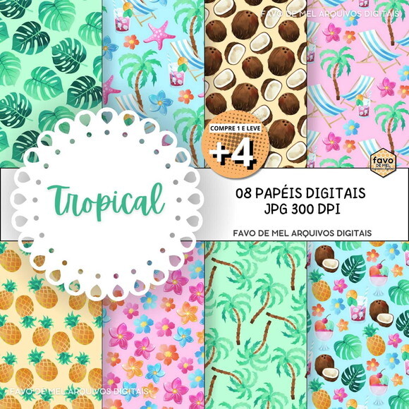 Papel Digital Tropical Verão Jpg (pague 1 Leve 5)