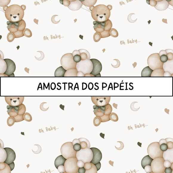 Papel Digital Ursinho Verde Aquarela - Green Teddy Bear