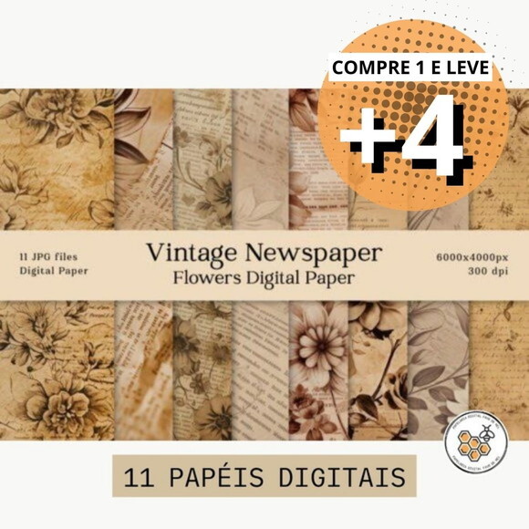 Papel Digital Vintage 06 Floral Retrô