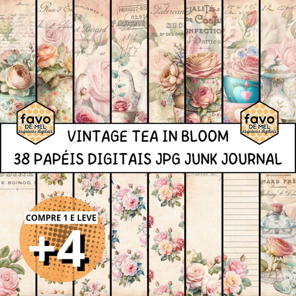 Papel Digital Vintage 102 - Tea In Bloom | Chá Floral