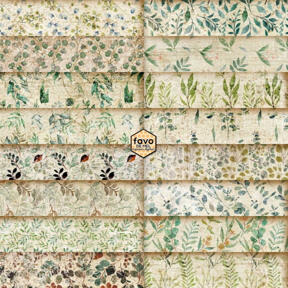 Papel Digital Vintage 106 - Folhas Verdes Greenery