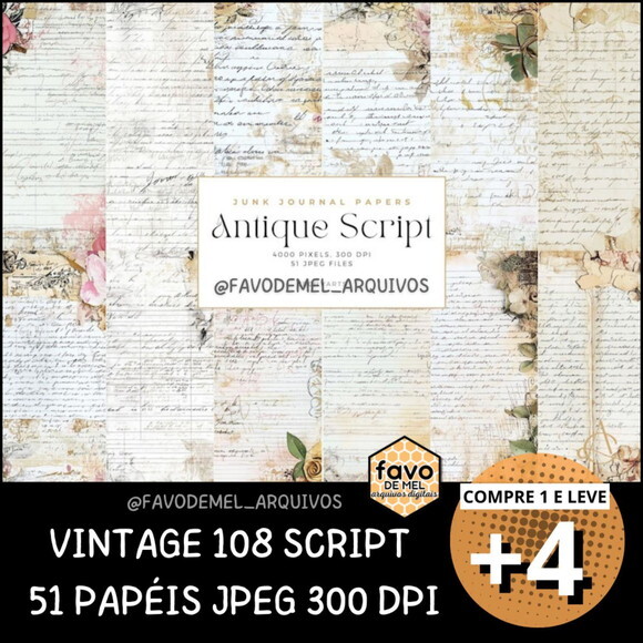 Papel Digital Vintage 108 - Antique Script Junk Journal