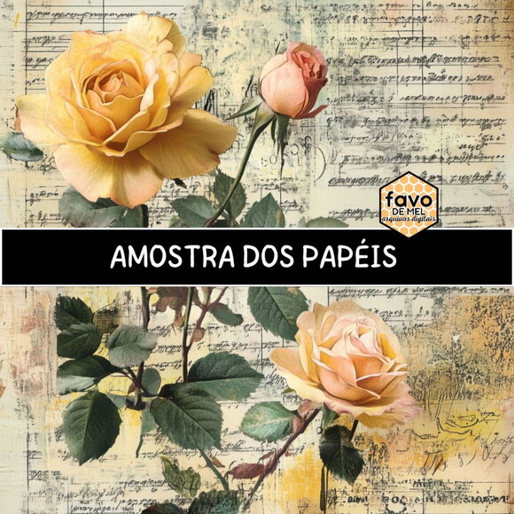 Papel Digital Vintage 109 - Rosas Junk Journal Scrapbook