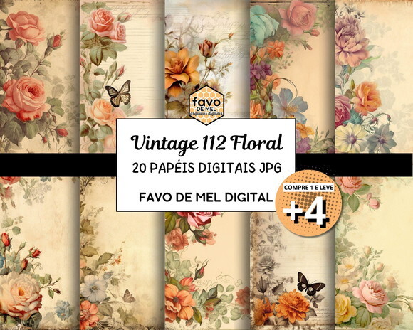 Papel Digital Vintage 112 Floral Aquarela