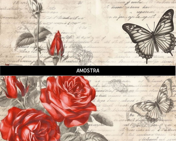 Papel Digital Vintage 111 - Rosas Vermelhas Antique Red