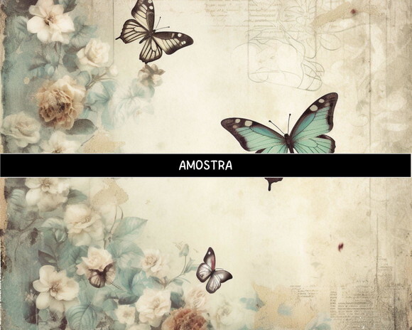 Papel Digital Vintage 113 Floral Azul Aquarela - Blue