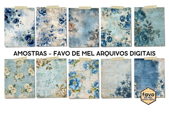 Papel Digital Vintage 117 Vintage Blue Floral Azul Jpg