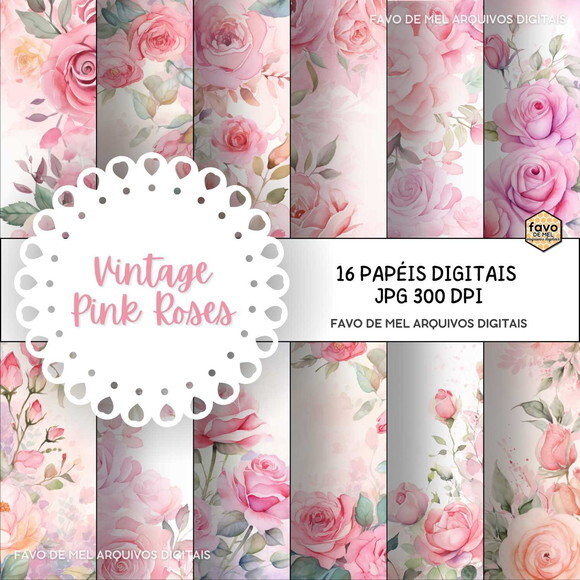 Papel Digital Vintage 119 Rosas Delicadas Pink Jpg