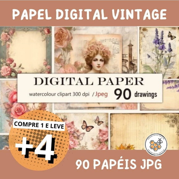Papel Digital Vintage 23 - Floral Feminino