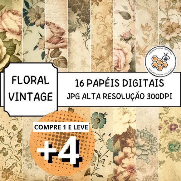 Papel Digital Vintage 19 - Vintage Floral Sépia