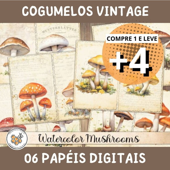 Papel Digital Vintage 29 - Cogumelos