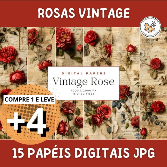 Papel Digital Vintage 30 - Rosas Vermelhas