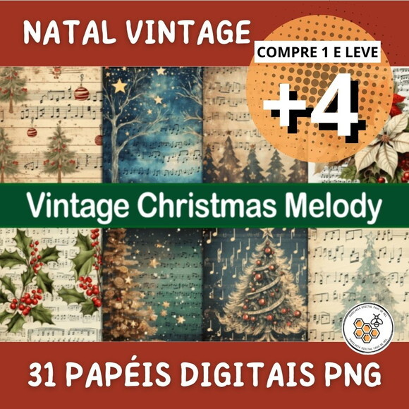 Papel Digital Vintage 32 - Natal Musical Partituras