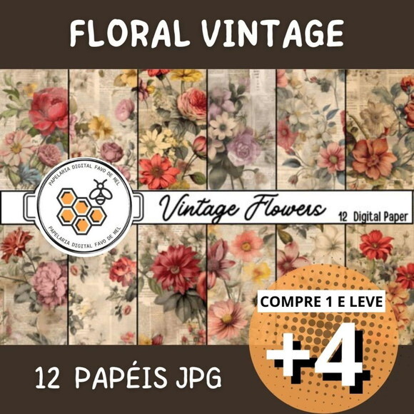 Papel Digital Vintage 38 - Floral Vintage - Vintage Flowers