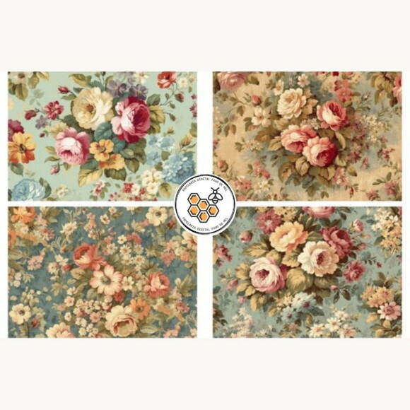 Papel Digital Vintage 36 - Floral Vintage Flowers