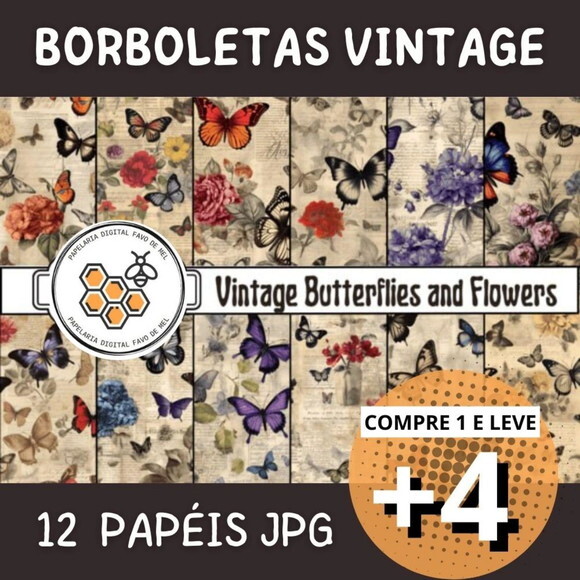 Papel Digital Vintage 39 - Butterflies And Flowers