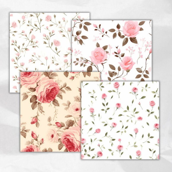 Papel Digital Vintage 45 Rosas Vintage Aquarela