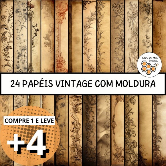 Papel Digital Vintage 47 - com Molduras - Paper Texture