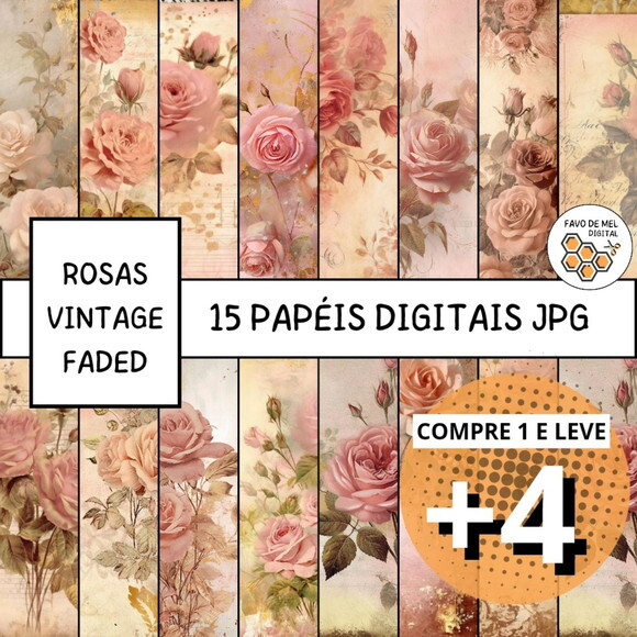 Papel Digital Vintage 48 - Rosas - Faded Pink Roses